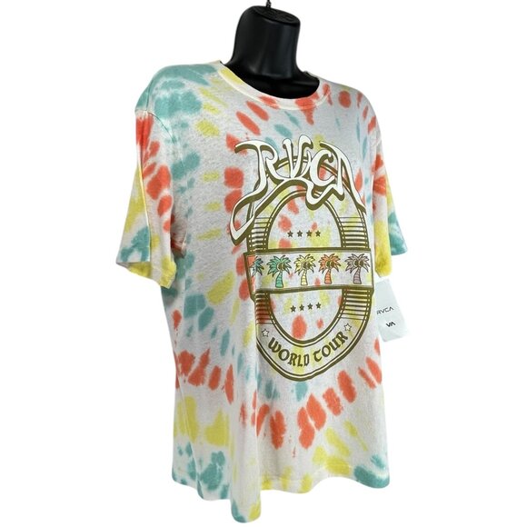 RVCA World Tour Tee Sz XS White Multicolor TieDye Graphic Print Oversized Cotton - Picture 5 of 16